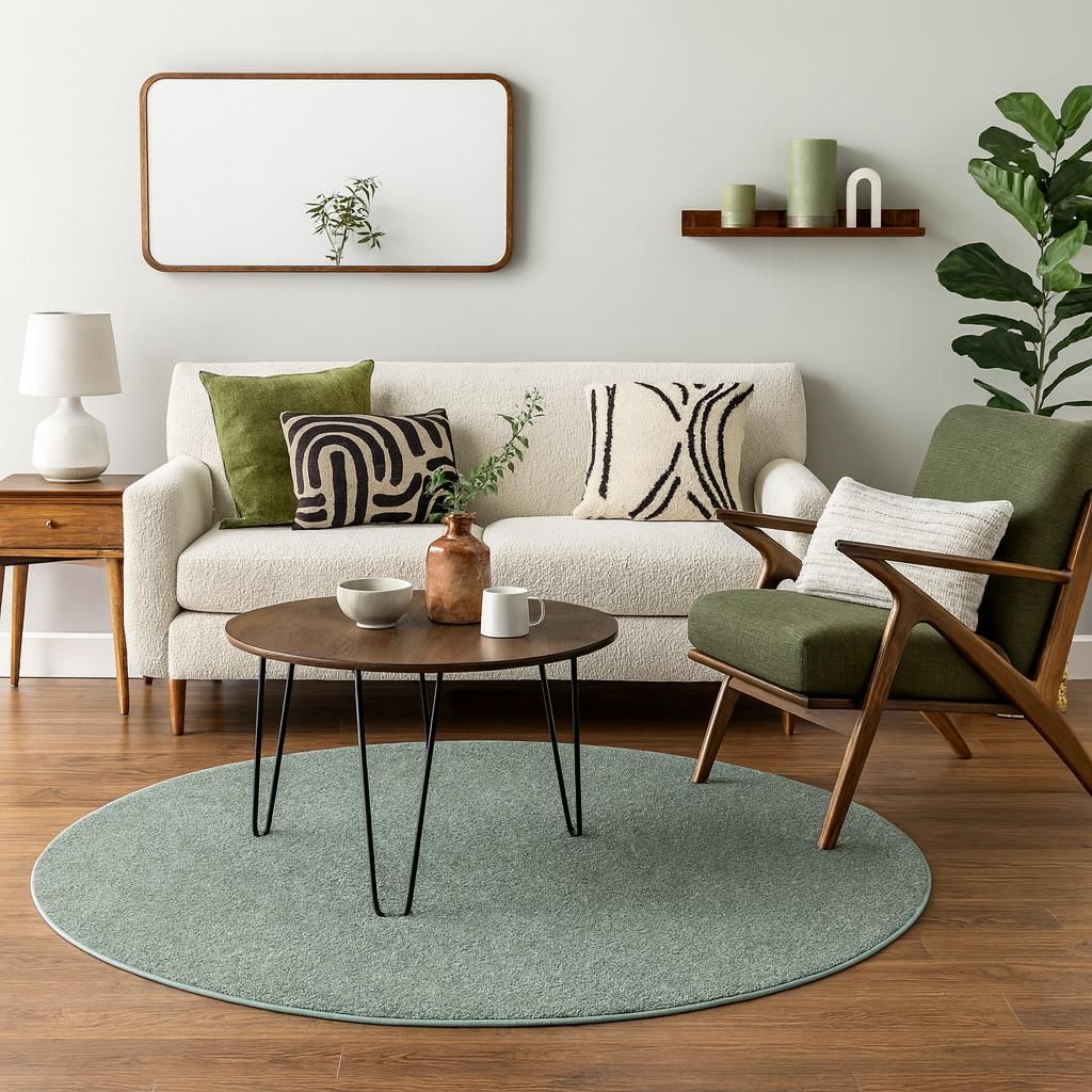 Hochflor Velours Teppich Mona Mintgrün Rund, Größe:100 cm Rund