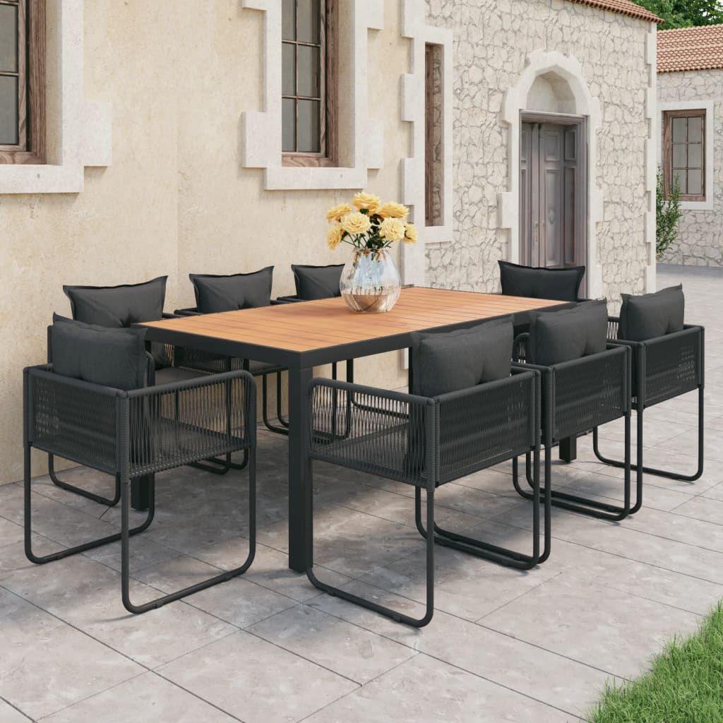 Cloris Designermöbel 9-tlg. Garten-Essgruppe PVC Rattan Schwarz und Braun 2024 Neu