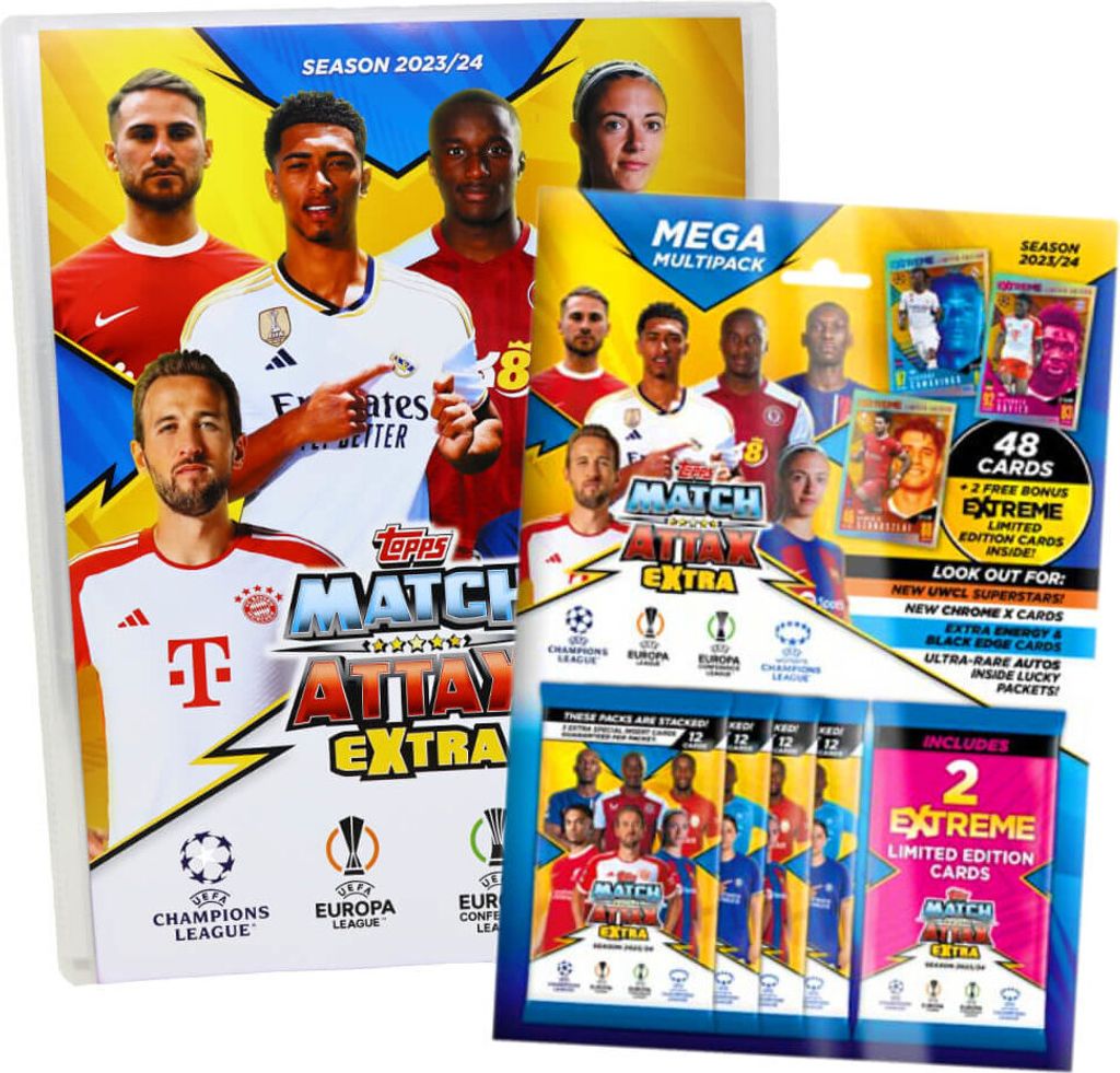 Topps Match Attax Karten Champions League Extra 2023-2024 - 1 Mappe + 1 Multipack Sammelkarten