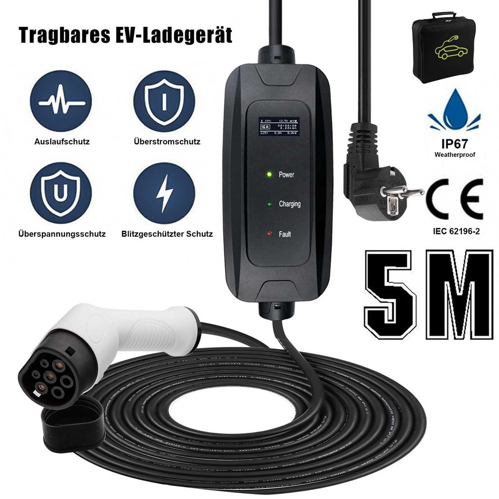 Typ 2 Mode 2 16A Schnell EV Ladekabel Für Elektroauto Ladestecker 220V Schuko Ladegerät Level 1