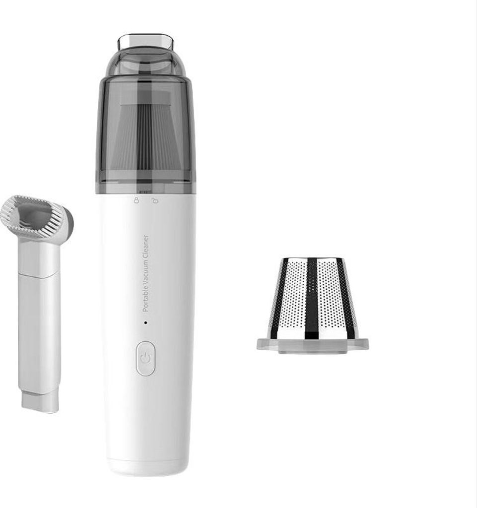 INF Akku Mini Staubsauger mit Metallfilter für Haus und Auto, Weiß, 5-teilig