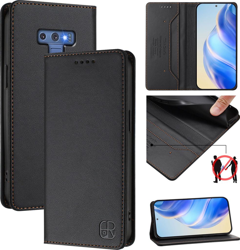 Lederhülle für Samsung Galaxy Note 9 Hülle Flip Brieftasche Kartenfächern Ständer Schutzhülle Schwarz
