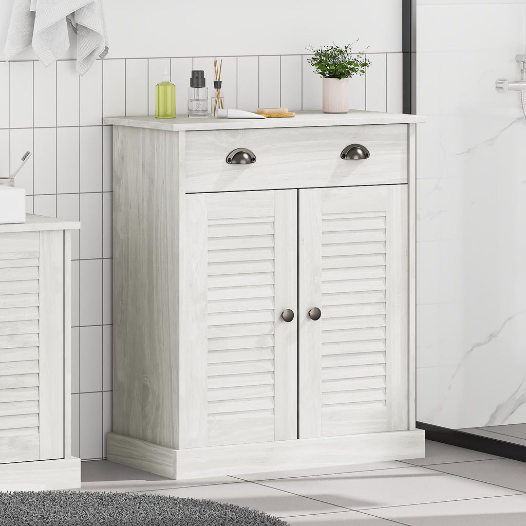 Badezimmer Schrank Weiß 68 x 34 x 80 cm Massivholz Kiefer, Design Möbel Badezimmerschränke Neu