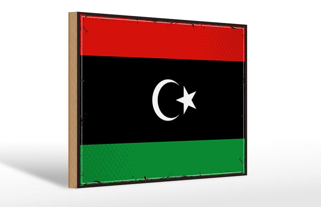 Holzschild Flagge Libyens 30x20cm Retro Flag of Libya