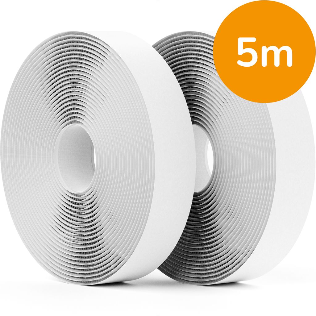 Klettband selbstklebend extra stark - 5 Meter, 2cm breit, für Fliegengitter, Klett-Hakenband, Flauschband, Klettverschluss Band, weiß / weiss