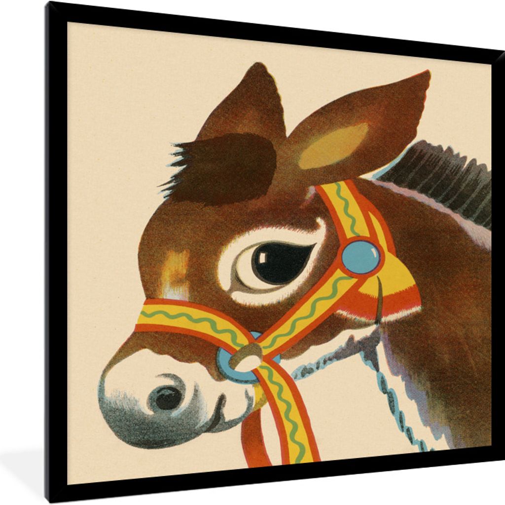 MuchoWow Gerahmtes Poster Eine Illustration des Kopfes eines Esels 30x40 cm - Poster mit Schwarzem Bilderrahmen Wandposter Rahmen Foto Bilder - W...