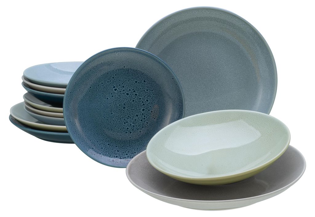 CreaTable, 23845, Reactive Aqua, Tellerset 12-tlg, Steinzeug