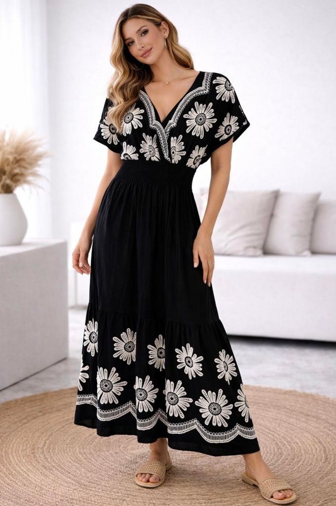 Damen Sommerkleid Mariella - Schwarz, M/L Farbe: Schwarz Größe: M/L