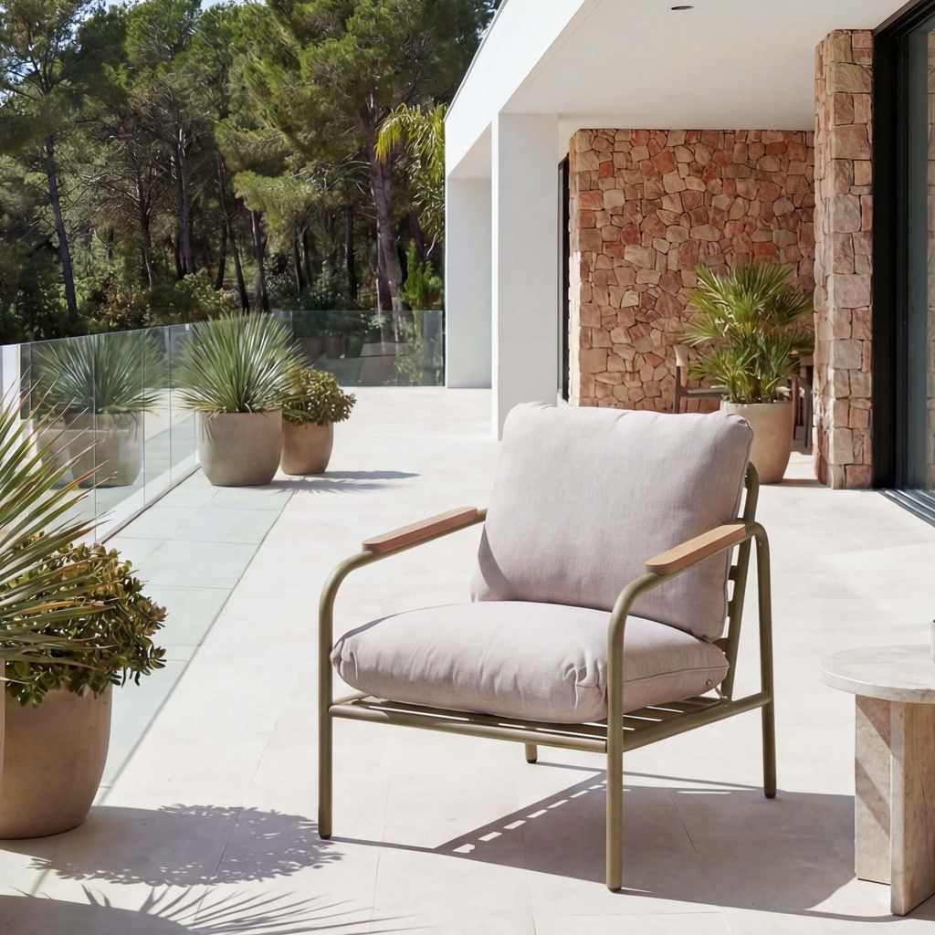 Aluminium-Gartensessel MCW-O11, Outdoor Stuhl Gartenstuhl, Olefin Stoff/Textil (205 g/m²) hellgrün Polster beige