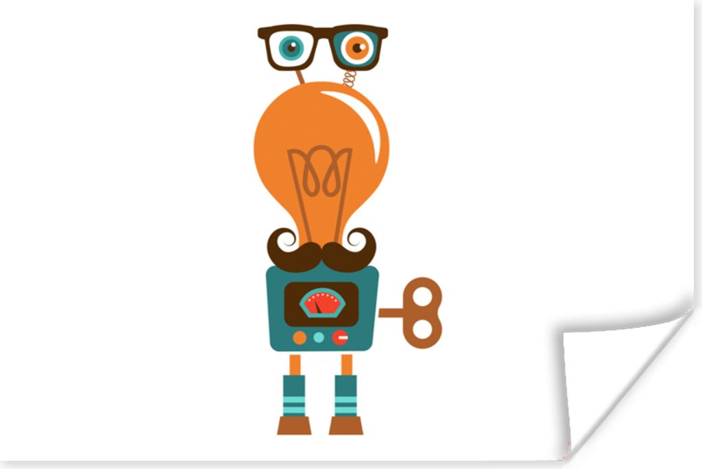 MuchoWow Poster Roboter - Brille - Schnauzbart - Kinder - Jungen 120x80 cm - Bilder