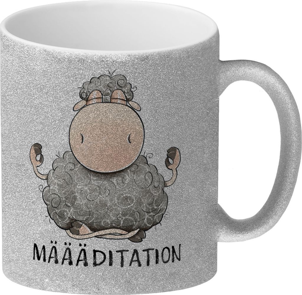 Schaf Glitzer-Kaffeebecher mit Spruch MÄÄÄditation