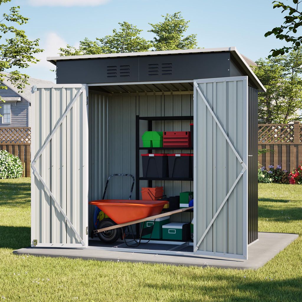Geräteschuppen Gerätehaus Metall Gartenhaus Lagerschuppen 3,74m³ Schwarz mit Pultdach Fundament Schuppen