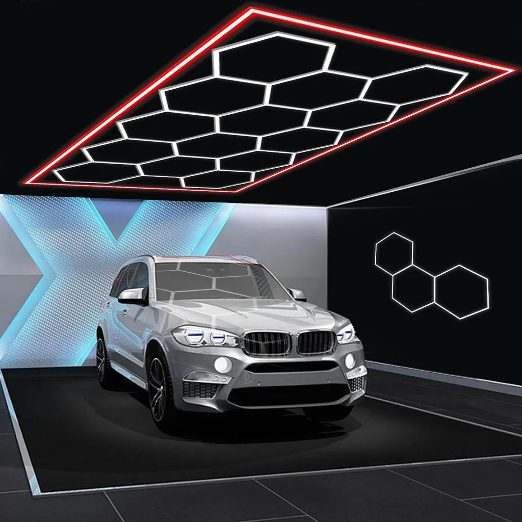 Éclairage LED Hexagonal Garage 14 Pièces 680W 6500K Rouge 484x243cm