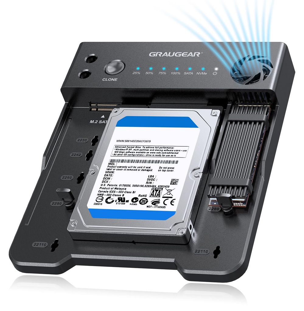 GrauGear Klonstation für M.2 NVMe/SATA SSDds & 2.5"/3.5" Produktbild 