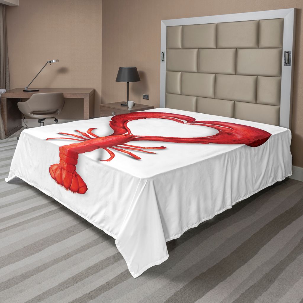ABAKUHAUS Meerestiere Bettlaken, Ein Gekochter Hummer Geformt Als Herz Symbol Fisch Abendessen Meeresfrüchte Liebes, weiches bequemes oberes Bettl...