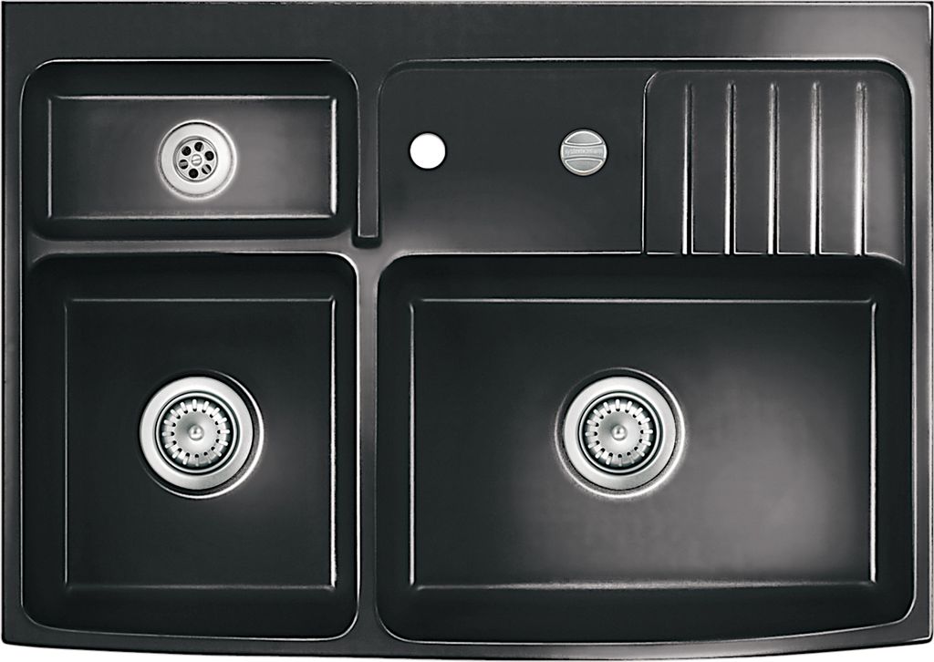 KeraDomo Elementspüle CENTRA 90 NERO für bis zu 75 cm AP-Tiefe inkl. Excenterbedienung / systemceram / Keramikspüle