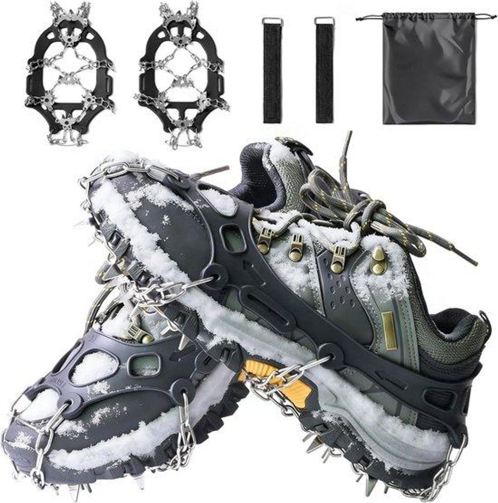 Famanu Crampons für Bergschuhe, 11 Zähne, rutschfeste Spikes für Winter, Outdoor, Sport
