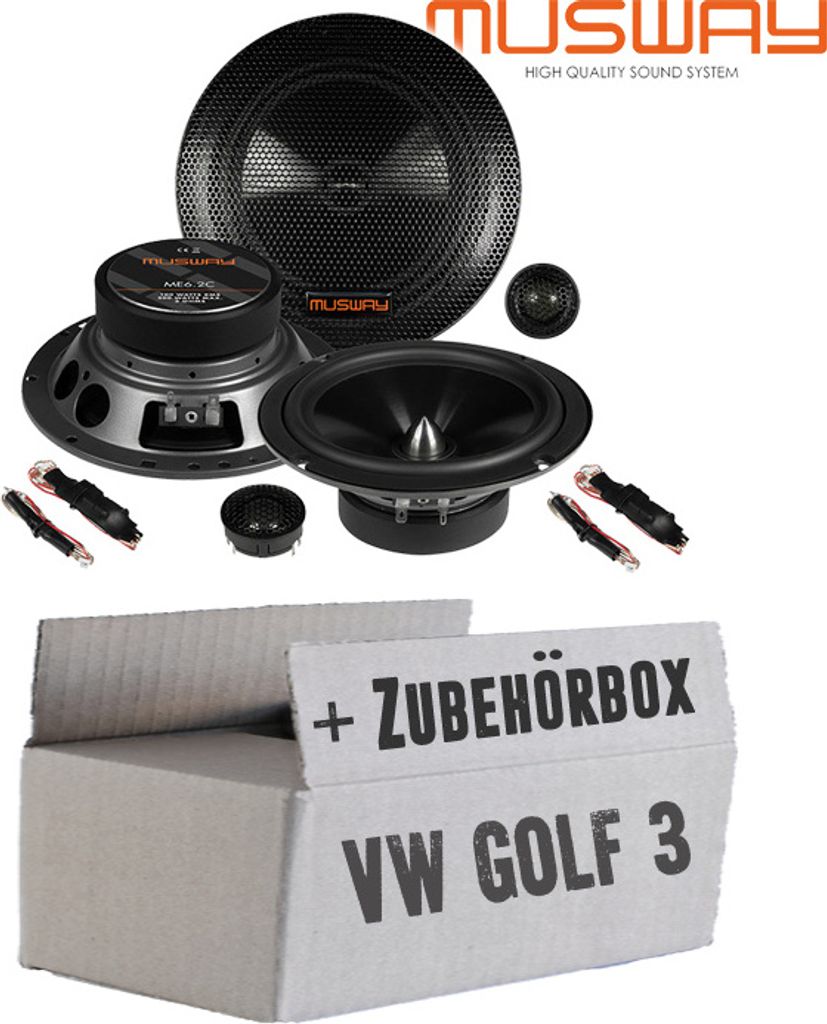 Lautsprecher Boxen Musway ME6.2C - 16,5cm System Auto Einbauzubehör - Einbauset passend für VW Golf 3 - justSOUND