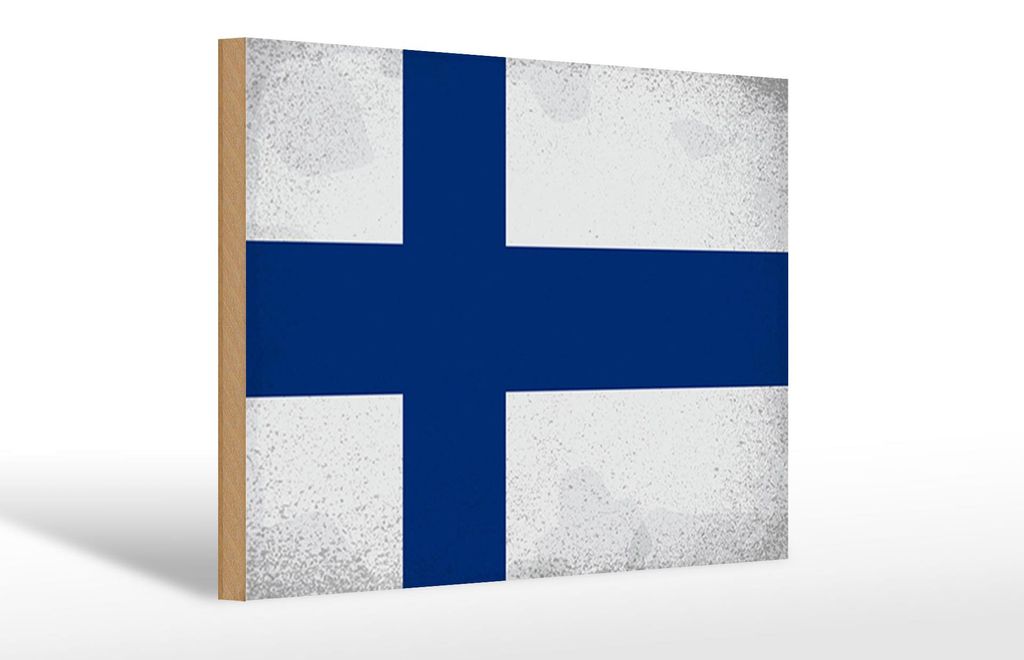Holzschild Flagge Finnland 30x20cm Flag of Finland Vintage