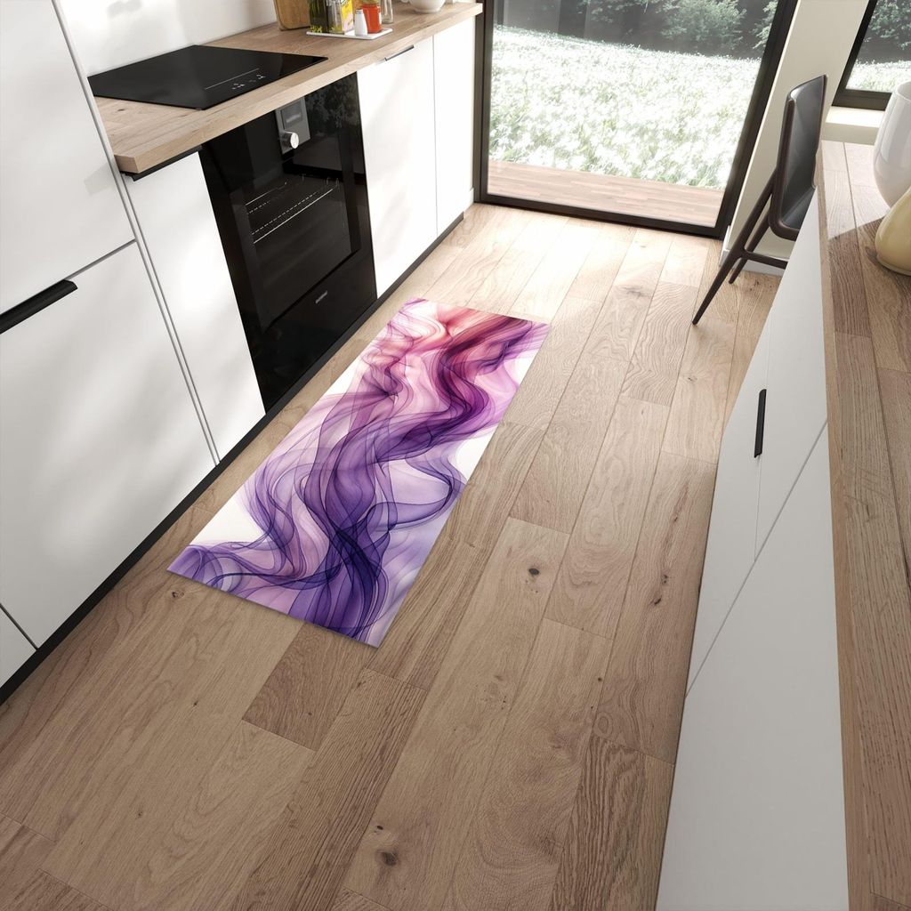 Küchenteppich 60x150cm rutschfest & abwischbar PVC Läufer - Schwungvolle Linien