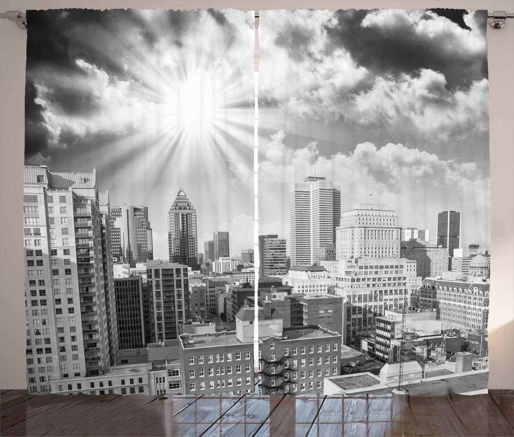 ABAKUHAUS Schwarz und weiß Rustikaler Vorhang, Luftmontreal, Wohnzimmer Universalband Gardinen mit Schlaufen und Haken, 280 x 245 cm, Schwarz Wei...