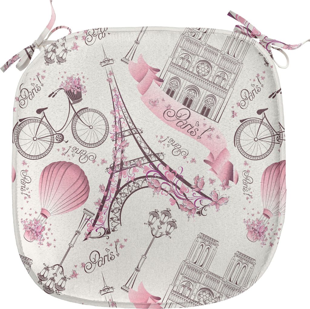 ABAKUHAUS Eiffel Polster für Esszimmerstühle, Blumenreise, Dekoratives wasserfestes Kissen mit Riemen für Küchensitze, 40 cm x 40 cm, Rose Schw...