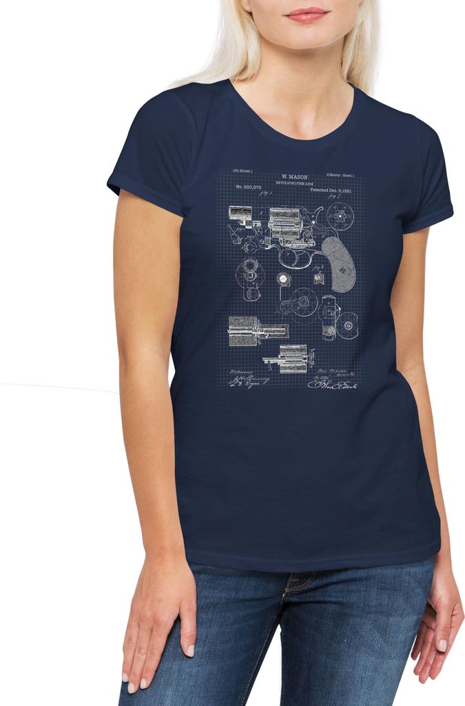 Urban Backwoods Revolver Blueprint, Damen T-Shirt, Farbe: Navy, Größe: 3XL