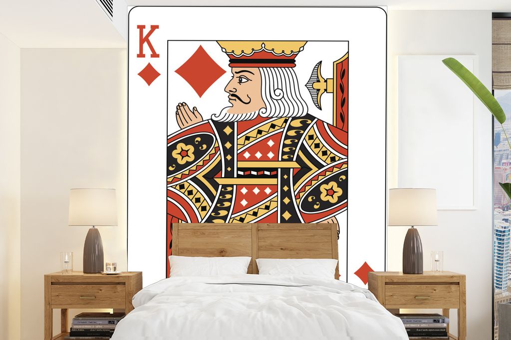 MuchoWow Fototapete für Wohnzimmer oder Schlafzimmer Wandtapete Vinyl Motivtapete Illustration einer Karo-König-Spielkarte - 175x240 cm - Schla...
