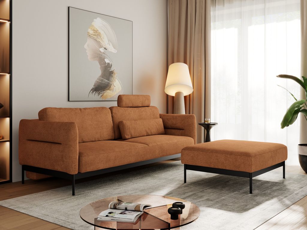 MKS MEBLE Ecksofa 3-Sitzer Sofa mit Polsterhocker, Sofa mit Schlaffunktion, Schlafsofa Modern mit Metallrahmen, Eckcouch in L-Form Rechts/Links - S...