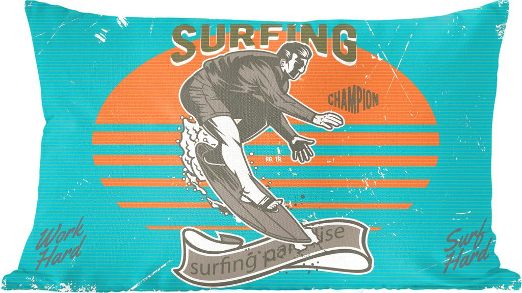 MuchoWow Zierkissen Sofakissen Wohnzimmer Dekokissen 60x40 cm Vintage - Surfen - Surfbrett - Kopfkissen - Polster mit Foto