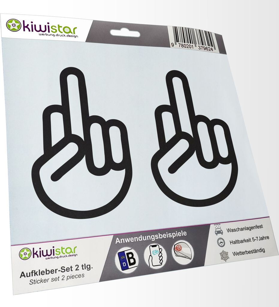 Kiwistar - 2x Kennzeichenaufkleber - mattschwarz - 21 mm - Mittelfinger - Autoaufkleber - Aufkleber für Auto, Laptop, Fahrrad, LKW, Motorrad Mehrf...