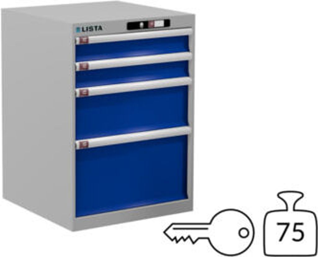 Lista Schubladenschrank - 78.289.518 - 800x564x572 mm (HxBxT) - 4 Schubladen - 75 kg - Key Lock - RAL 7035/RAL 5005