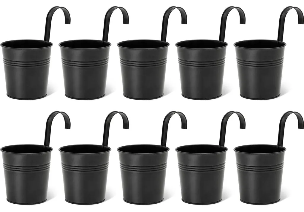 Pots à herbes aromatiques avec crochets amovibles en métal noir lot 10