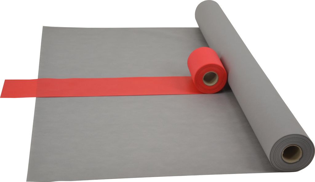 Sensalux Kombi-Set 1 Tischdeckenrolle 1,18m x 25m grau + Tischläufer 15cm rot