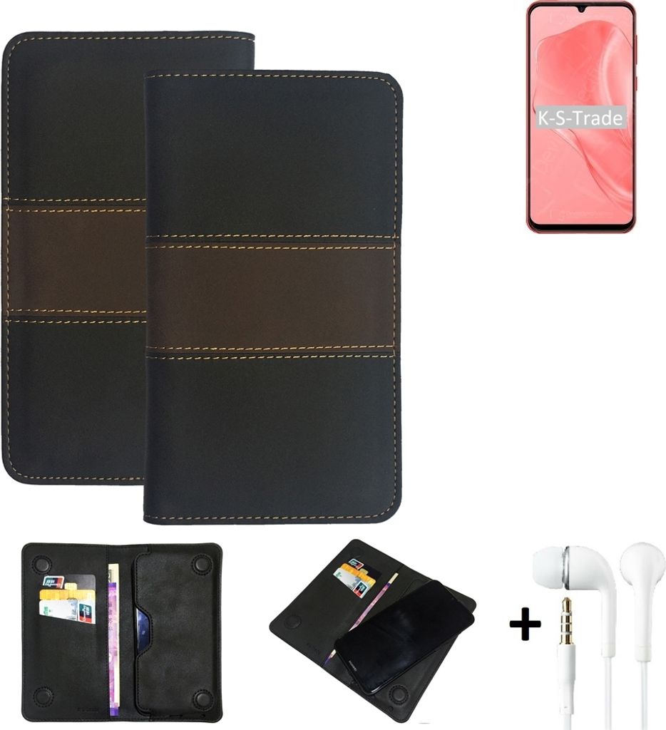 K-S-Trade Handyhülle + Kopfhörer kompatibel mit Ulefone Note 6P Schutzhülle Walletcase Bookstyle Tasche Schutz Case Hülle Wallet Cover Kunstleder