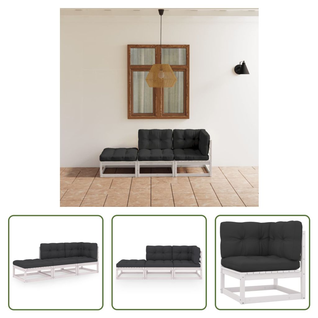 The Living Store 3-tlg. Garten-Lounge-Set mit Kissen Kiefer Produktbild 