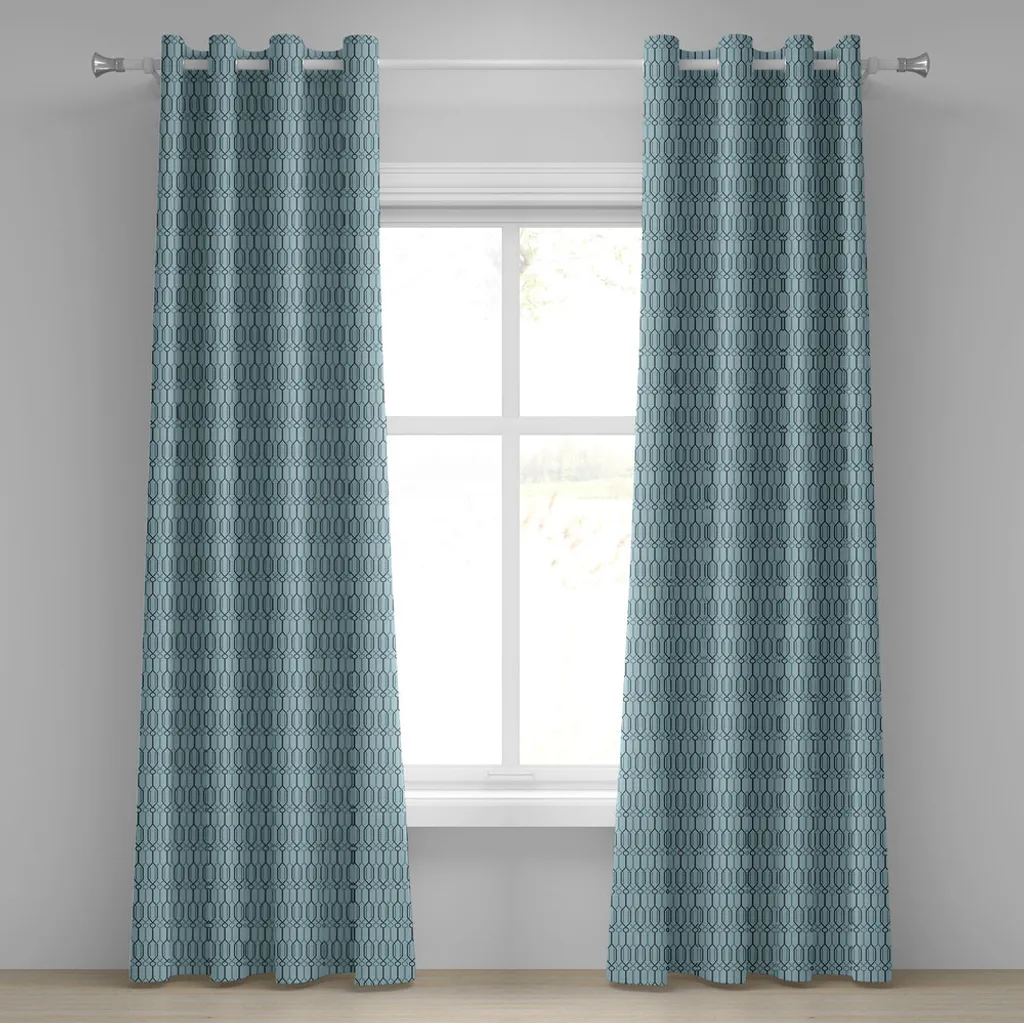 Rideau oriental turquoise à motifs géométriques pour salon chic