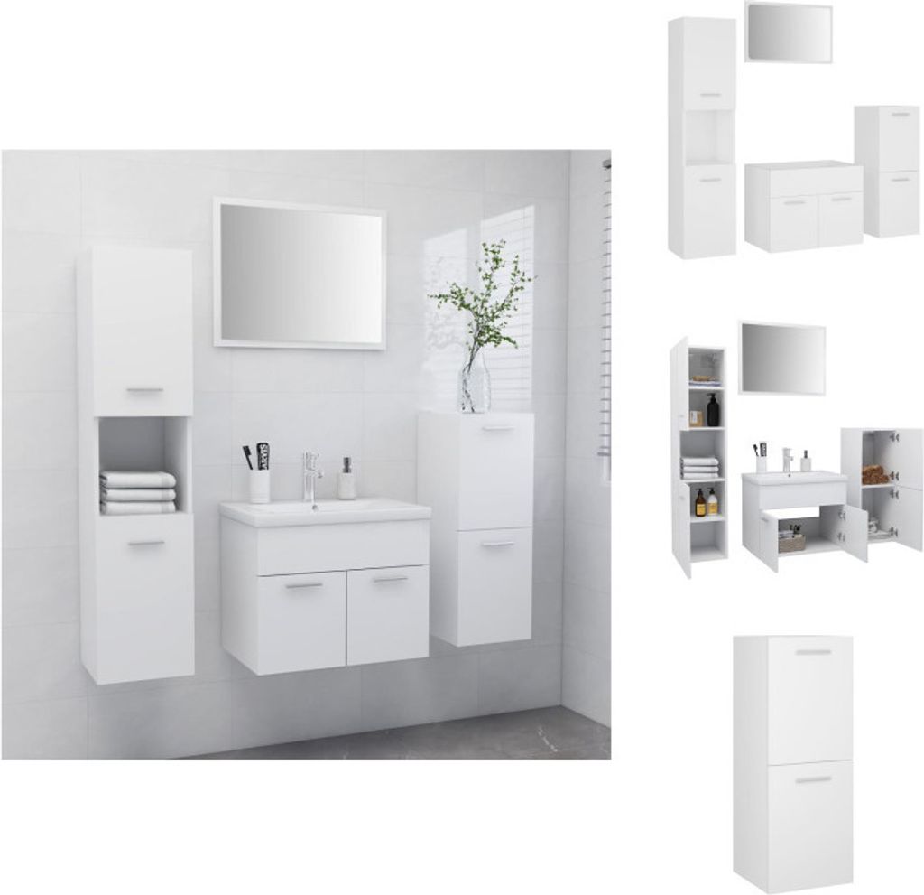 vidaXL Badmöbel-Set Weiß Holzwerkstoff - Badezimmermöbel-Sets
