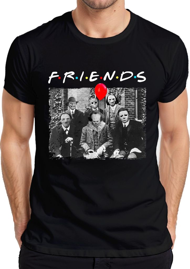 Horror Freunde Parodie Halloween Masken Pennywise Jason Michael Herren T-Shirt, Schwarz, XL