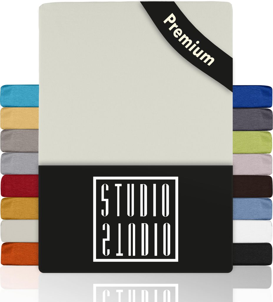 STUDIO Premium Spannbettlaken 180x200cm - 200x220cm, 170g/m² gekämmte Baumwolle mit 3% Elasthan, 100, Bettlaken auch für hohe Matratzen, Boxspri...