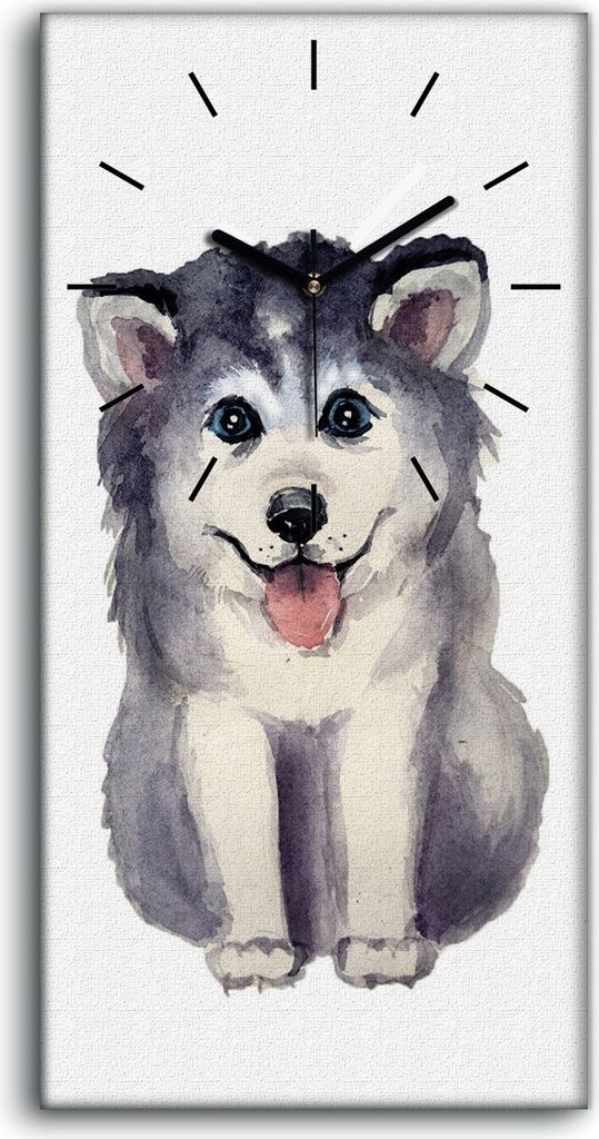 Wandkunst Leinwand Bild Uhr 30x60 Gemälde Abstraktes Aquarell Tier Hunde - schwarze Hände