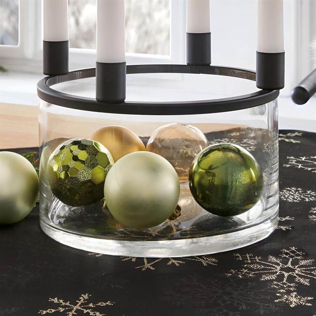 Schale "Klar" aus Glas mit Kerzenständer für 4 Stabkerzen, Adventskranz, Dekoschale mit Metallkranz, Obstschale, Glasschale