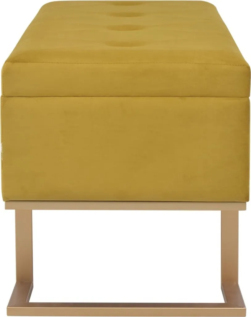Banc avec rangement 105 cm velours jaune moutarde - Coffre élégant