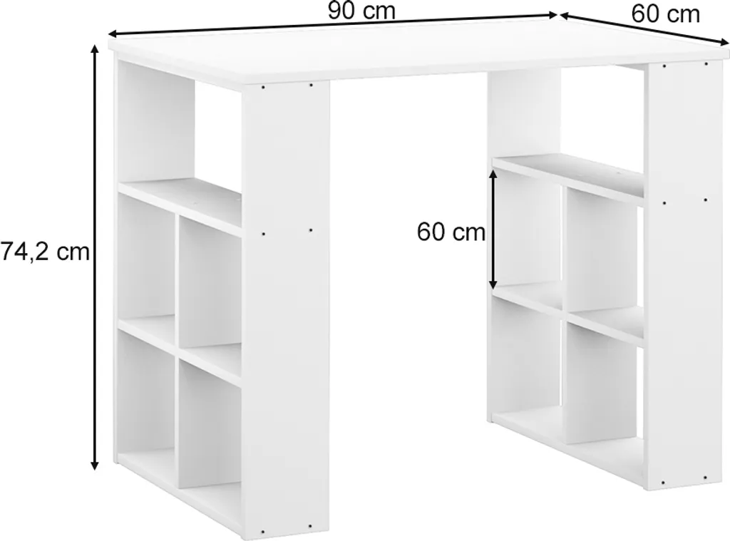 Bureau Blanc Compact 90x60cm Vicco Arwen avec Surface Résistante