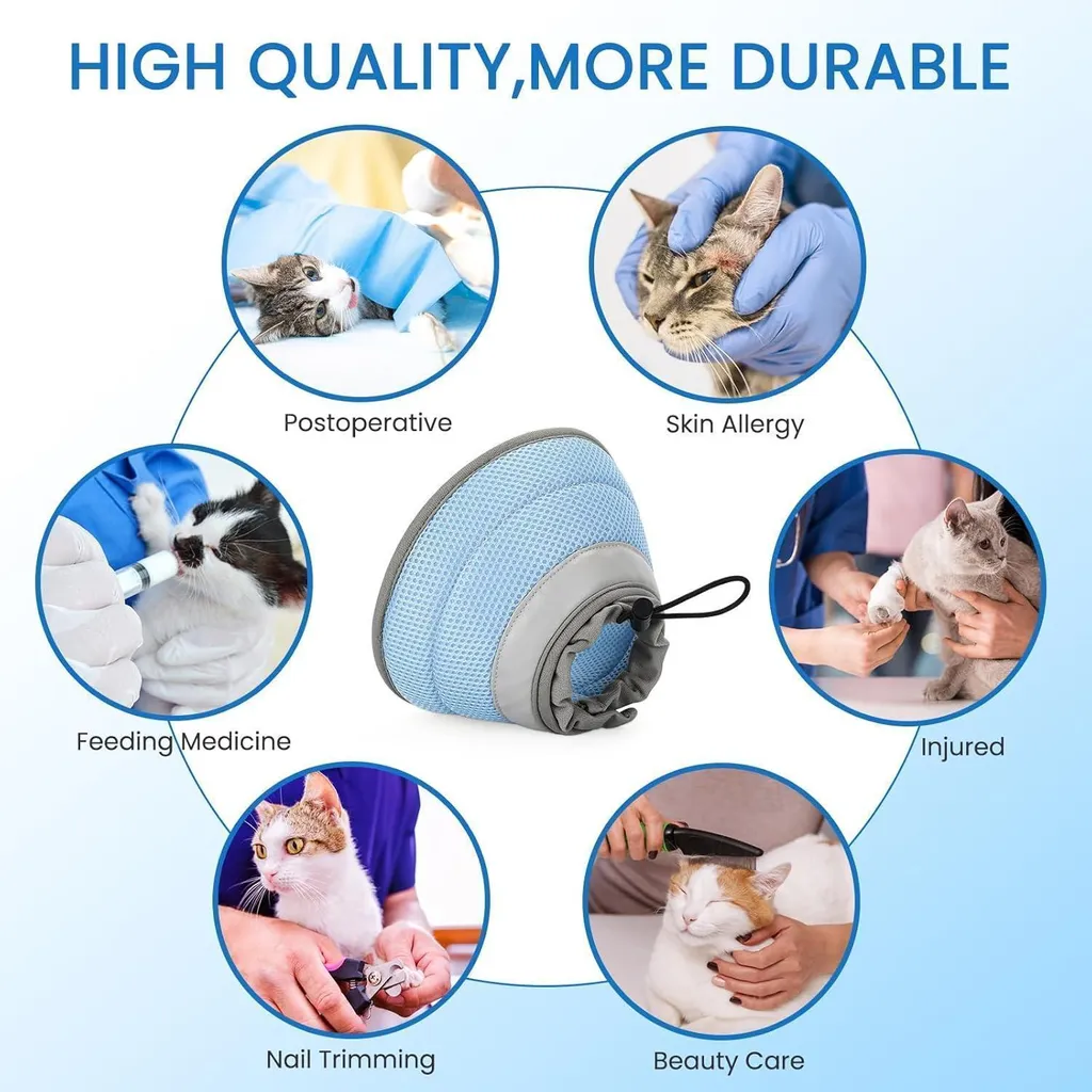 Collier de récupération chat bleu S flexible et lavable pour soins - 7