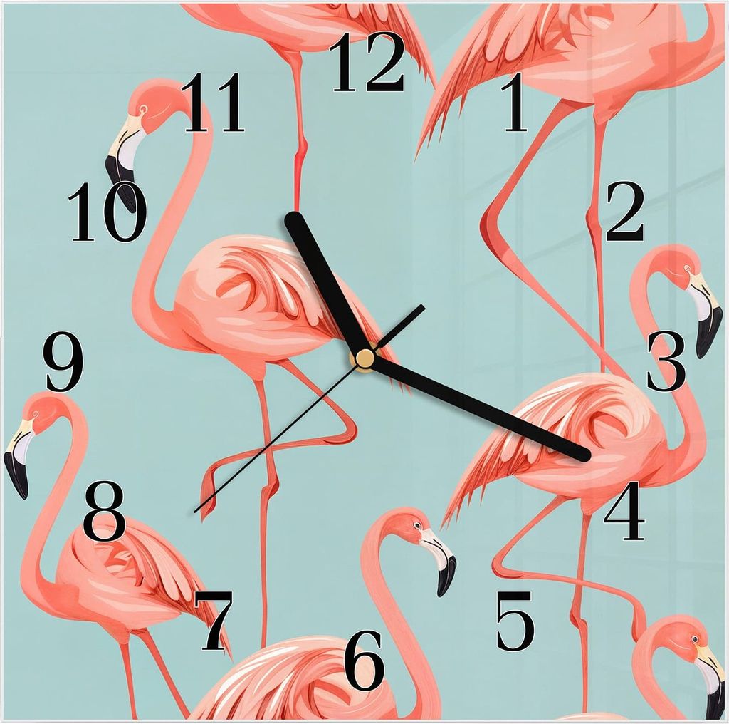 Wanduhr aus Glas mit Motiv Flamingo Design- 30 x 30 cm - inkl. Aufhängesystem