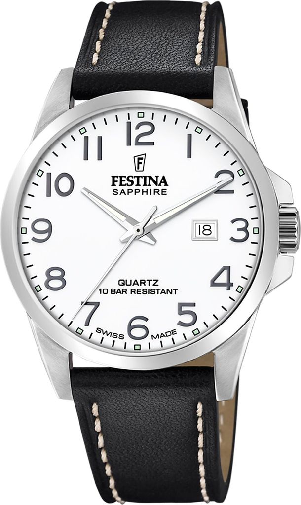 Festina F20025/1 Uhr Herrenuhr Lederarmband Datum schwarz