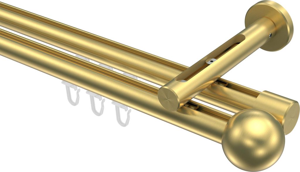Interdeco Innenlaufstange / Gardinenstange mit Innenlauf Messing-Optik, Typ Siteno Luino (Kugel), 20 mm Ø 2-läufig, 320 cm