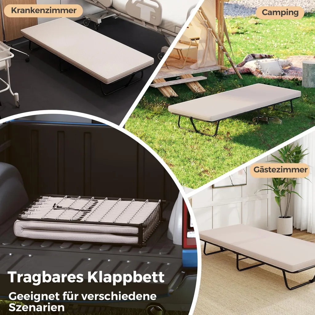 Couchage d'appoint pliant 190x80cm pour invités avec matelas confortable - 7