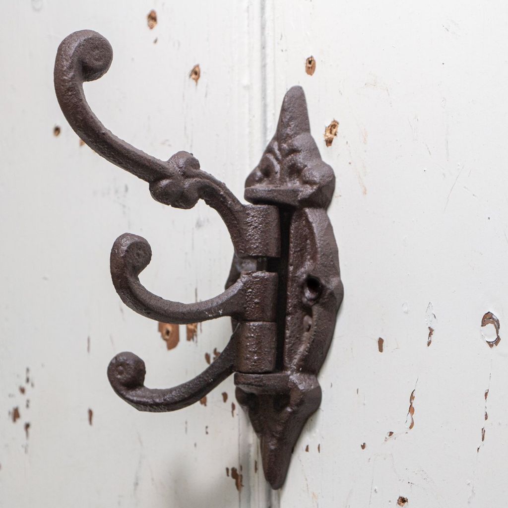 Kleiderhaken, 3er Haken, Ornament | Gusseisen, braun | H 14,5 x B 5,0 cm